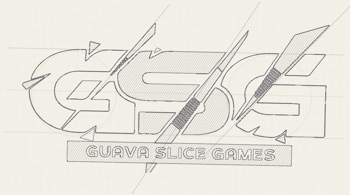 Pencil sketch of the GSG logo with construction lines